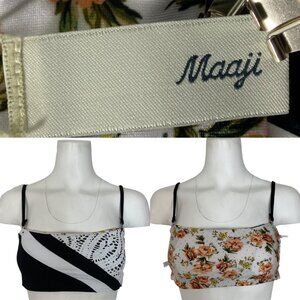 Maaji Reversible Bandeau Bikini Top Swimwear M Floral Side Black Side Straps